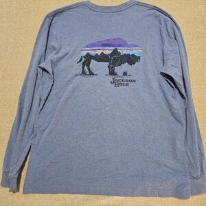 Patagonia Heather Blue Bison Graphic Long Sleeve Tee